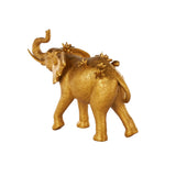Gold Resin Elephant Walking Decorative Sculpture with Floral Accents