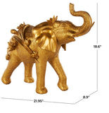 Gold Resin Elephant Walking Decorative Sculpture with Floral Accents