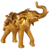 Gold Resin Elephant Walking Decorative Sculpture with Floral Accents