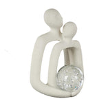 Modern Abstract Couple Sculpture with Crystal Glass Sphere – Ivory White