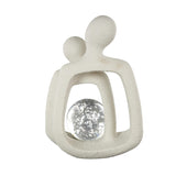 Modern Abstract Couple Sculpture with Crystal Glass Sphere – Ivory White