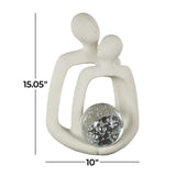 Modern Abstract Couple Sculpture with Crystal Glass Sphere – Ivory White