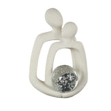 Modern Abstract Couple Sculpture with Crystal Glass Sphere – Ivory White
