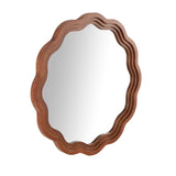 Brown Wood Handmade Wavy Room Wall Mirror with Dimensional Carved Frame