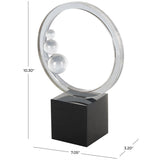 Modern Clear Crystal Ring Sculpture with Glass Spheres & Black Base