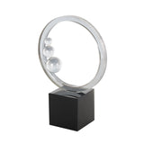 Modern Clear Crystal Ring Sculpture with Glass Spheres & Black Base