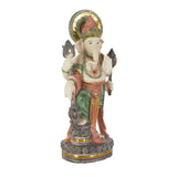 Gold Resin Ganesh Decorative Sculpture with Green, Blue, and Red Accents