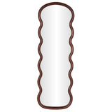 Dark Brown Wood Abstract Handmade Wavy Room Wall Mirror