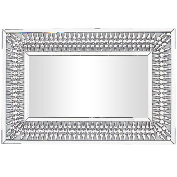 Silver Glass Wall Mirror with Crystal Details - 48