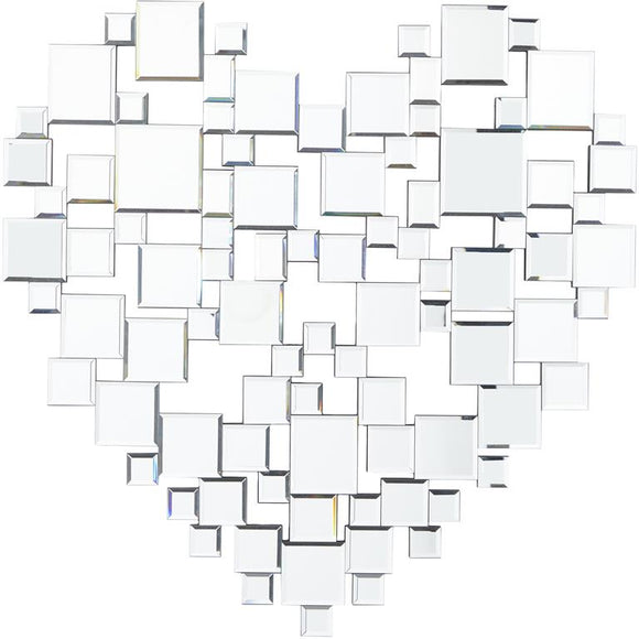 Silver Glass Heart Mosaic Wall Mirror - 32
