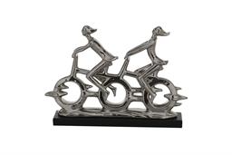 Silver Porcelain People Sculpture with Bike - 18
