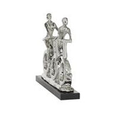 Silver Porcelain People Sculpture with Bike - 18" X 3" X 13"