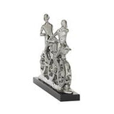 Silver Porcelain People Sculpture with Bike - 18" X 3" X 13"