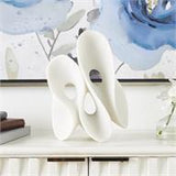 White PolystOne Abstract Wavy Shaped Sculpture with Cutouts and Speckled Texturing - 9" X 7" X 12"