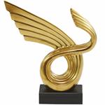 15" Gold Porcelain Abstract Wing Sculpture With Black Base