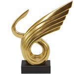 15" Gold Porcelain Abstract Wing Sculpture With Black Base