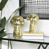 Gold Glass Mushroom Handmade Mosaic Mirrored Sculpture Set of 2 10" x 8"H