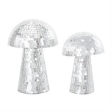 Silver Glass Mushroom Handmade Mosaic Mirrored Sculpture - Set of 2 10"x 8"H