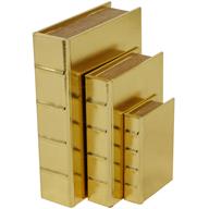 Cosmopolitan Gold Faux Leather Faux Storage Book Box with Metallic Finish Set of 3 12