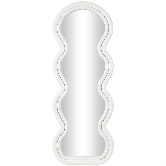 White Wooden Abstract Wavy Wall Mirror with Layered Frame - 24