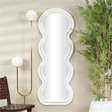 White Wooden Abstract Wavy Wall Mirror with Layered Frame - 24" X 1" X 63"