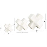White Marble Jack Geometric Sculpture Set of 3 6"W X 5"W X 3"H