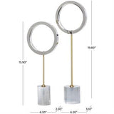 Silver Glass Geometric Round Hoop Sculpture with Gold Stands and Clear Cylinder Bases Set of 2 20"x 16"H