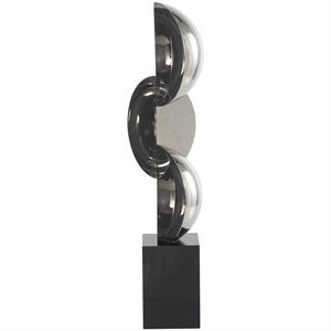 Dark Gray Crystal Geometric Quartered Stacked Orbs Sculpture with Square Black Base, 5