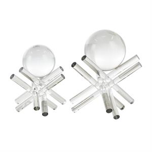 Clear Crystal Abstract Jack Inspired Sculpture with Clear Resting Orbs, set of 2  8