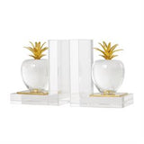 Clear Crystal Fruit Apple Bookends with Gold Leaves Set of 2 4"W x  6"H