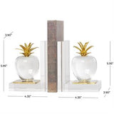 Clear Crystal Fruit Apple Bookends with Gold Leaves Set of 2 4"W x  6"H