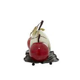 Red Metal Fruit Decorative Sculpture with Platter, 18" x 10" x 12"