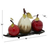 Red Metal Fruit Decorative Sculpture with Platter, 18" x 10" x 12"