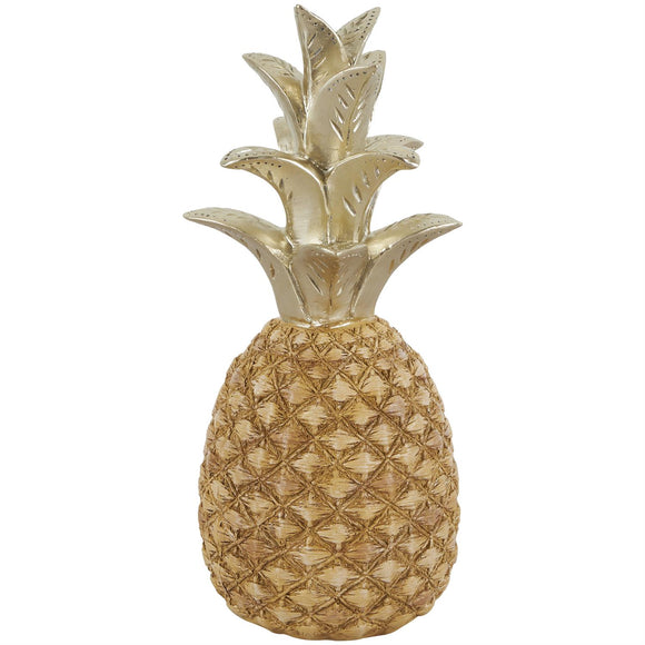 Gold Resin Fruit Textured Pineapple Sculpture with Carved Gold Top - 6