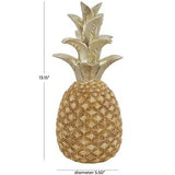 Gold Resin Fruit Textured Pineapple Sculpture with Carved Gold Top - 6" X 6" X 13"