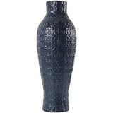 Dark Blue Metal Dimensional Textured Vase with Wavy Pattern - 9" X 9" X 24"