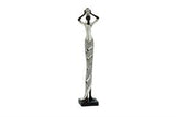 Silver Polystone Women Standing African Sculpture with Mosaic Details - 4" X 3" X 19"