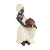 Elegant African Woman Sculpture with Terracotta Pot – Ivory & Black