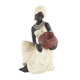 Elegant African Woman Sculpture with Terracotta Pot – Ivory & Black