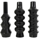 Black Ceramic Abstract Bubble Inspired Vase with Varying Shapes Set of 3 3"W x 11"H