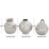 Silver Ceramic Abstract Small Textured Vase with Varying Shapes and Patterns Set of 3 - 5"W, 6"H