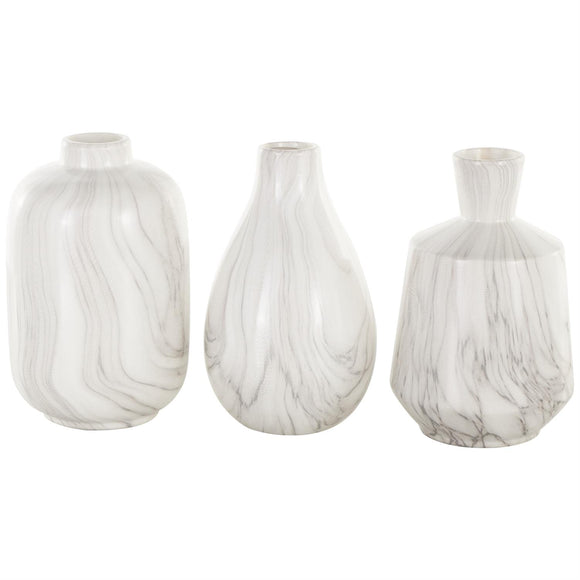 White Ceramic Marble Inspired Vase with Varying Shapes Set of 3 4