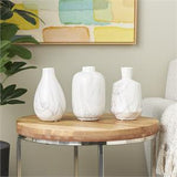 White Ceramic Marble Inspired Vase with Varying Shapes Set of 3 4"W x 8"H