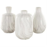 White Ceramic Marble Inspired Vase with Varying Shapes Set of 3 4"W x 8"H
