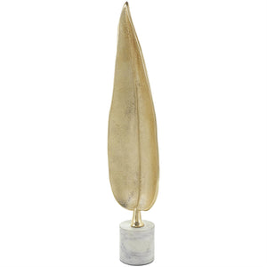 Gold Aluminum Leaf Textured Sculpture with White Marble Base - 6" X 4" X 26"