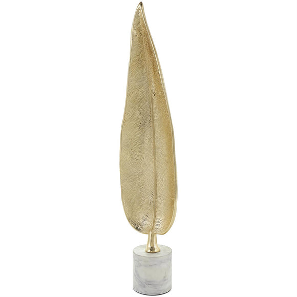 Gold Aluminum Leaf Textured Sculpture with White Marble Base - 6