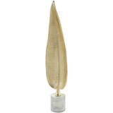 Gold Aluminum Leaf Textured Sculpture with White Marble Base - 6" X 4" X 26"