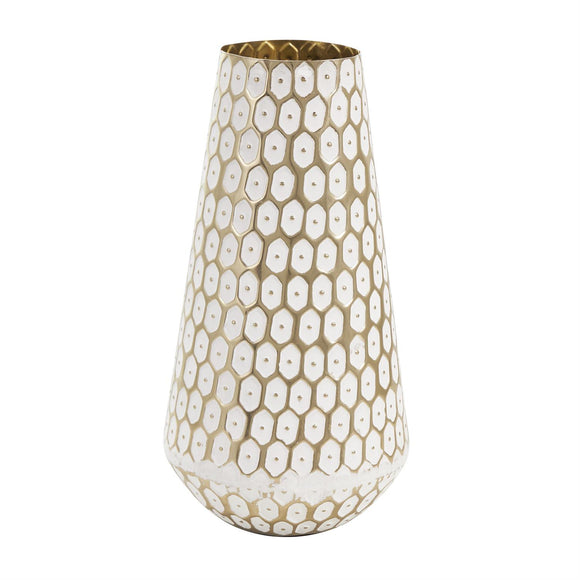 Gold Metal Geometric Geometric Dot Vase with White Accents - 7