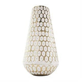 Gold Metal Geometric Geometric Dot Vase with White Accents - 7" X 7" X 13"