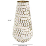 Gold Metal Geometric Geometric Dot Vase with White Accents - 7" X 7" X 13"